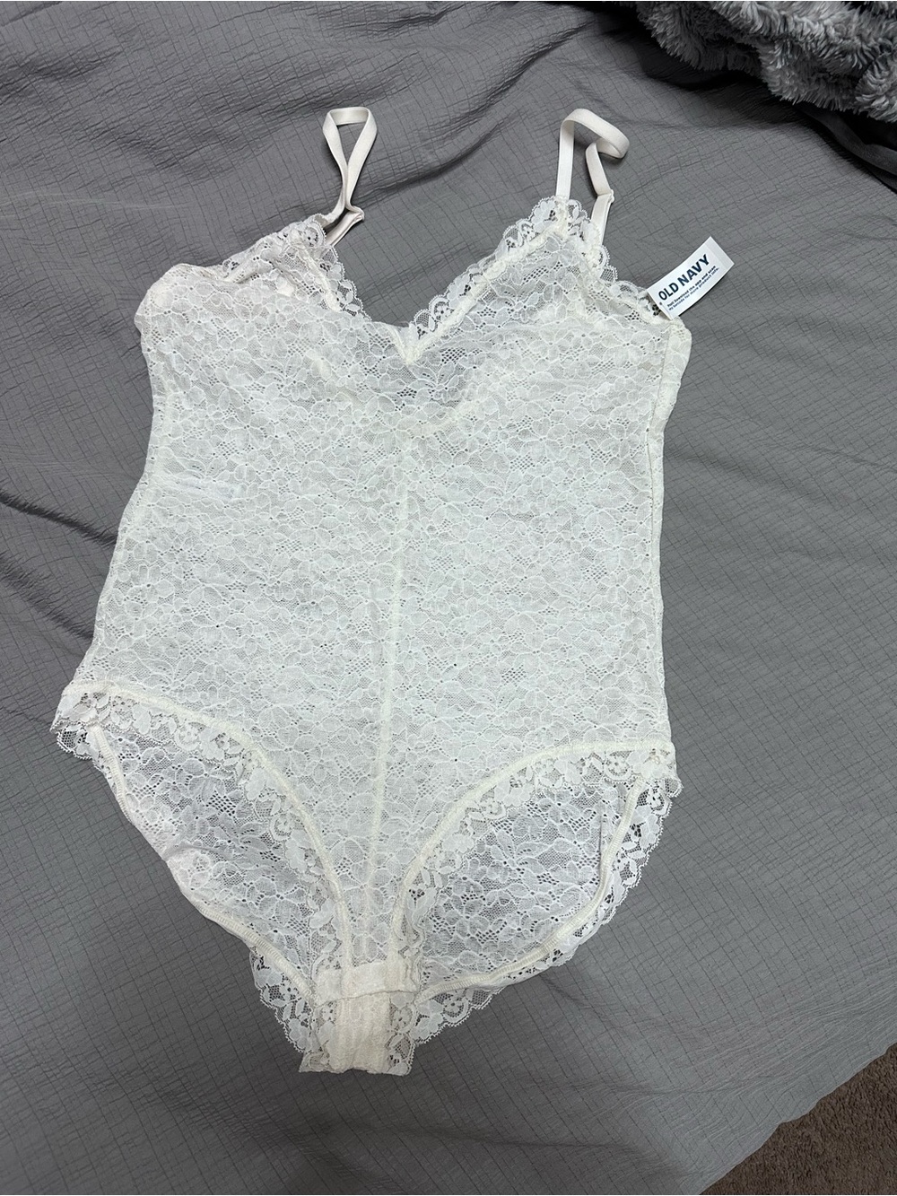 Old Navy Cream Lace Bodysuit with Scalloped Trim
